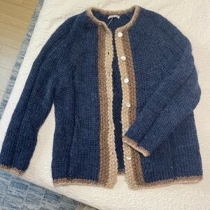 Frances Valentine Sweater Womens Medium Cardigan Wool Preppy Vintage VTG Beige-L